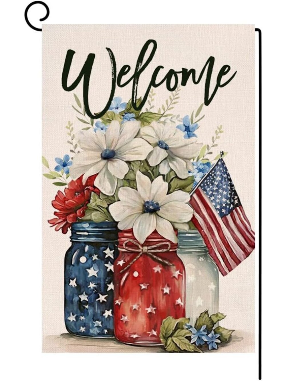 4th of July Floral Garden Flag 12x18 Vertical Double Sided Patriotic Mason Jar F